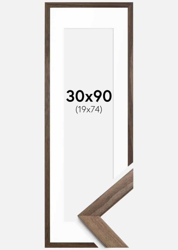 Ramme Stilren Valnød 30x90 cm - Passepartout Hvid 20x75 cm