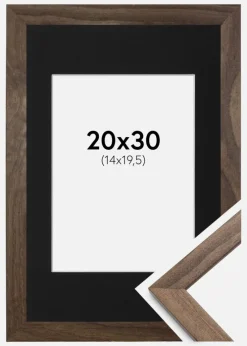 Ramme Stilren Valnød 20x30 cm - Passepartout Sort 15x21 cm (A5)