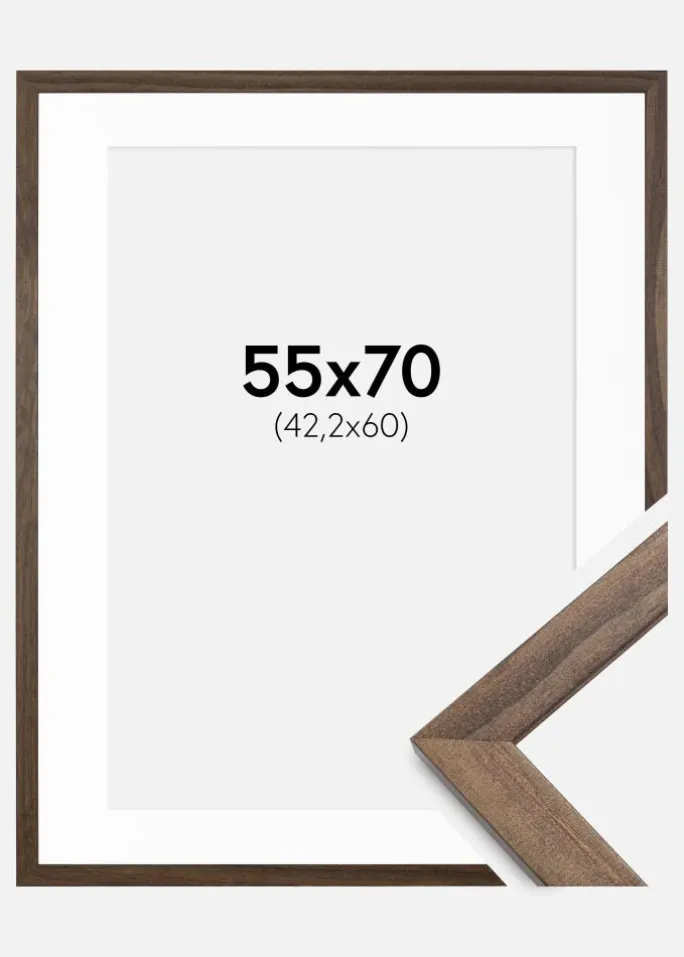 Ramme Stilren Valnød 55x70 cm - Passepartout Hvid 43,2x61 cm (A2+)