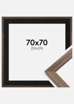 Ramme Stilren Valnød 70x70 cm - Passepartout Sort 60x60 cm