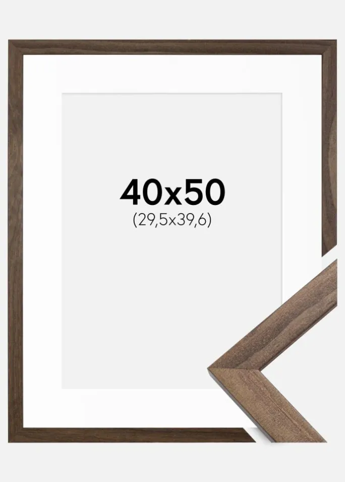 Ramme Stilren Valnød 40x50 cm - Passepartout Hvid 12x16 inches (30,48x40,64 cm)