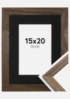 Ramme Stilren Valnød 15x20 cm - Passepartout Sort 10x15 cm