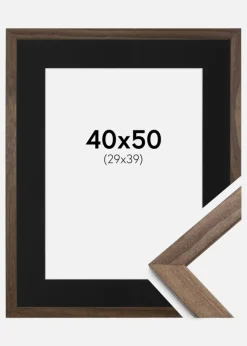 Ramme Stilren Valnød 40x50 cm - Passepartout Sort 30x40 cm