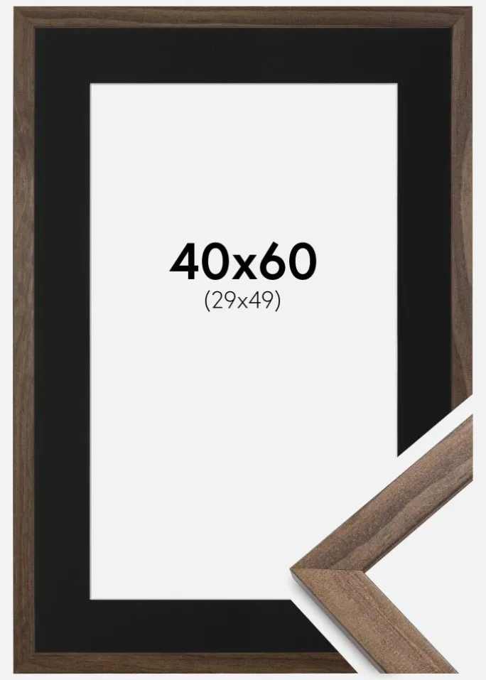 Ramme Stilren Valnød 40x60 cm - Passepartout Sort 30x50 cm