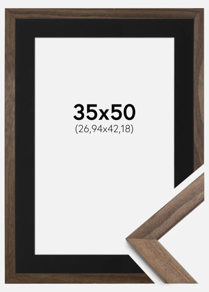 Ramme Stilren Valnød 35x50 cm - Passepartout Sort 11x17 inches (27,94x43,18 cm)