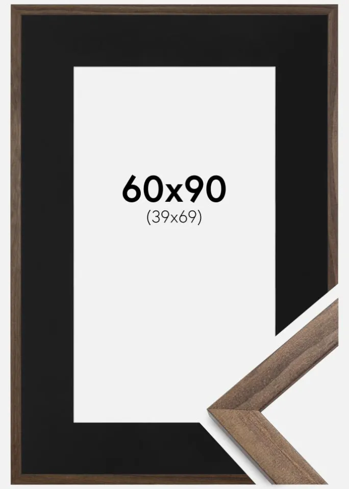 Ramme Stilren Valnød 60x90 cm - Passepartout Sort 40x70 cm