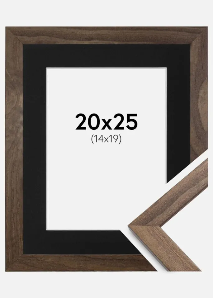 Ramme Stilren Valnød 20x25 cm - Passepartout Sort 15x20 cm
