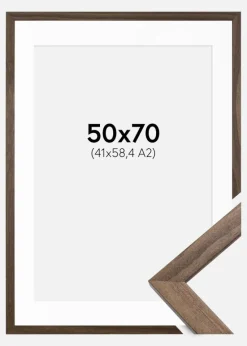 Ramme Stilren Valnød 50x70 cm - Passepartout Hvid 42x59,4 cm (A2)
