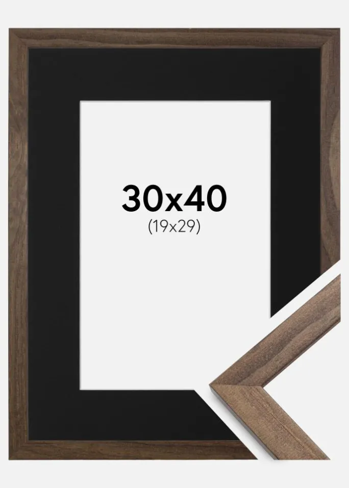 Ramme Stilren Valnød 30x40 cm - Passepartout Sort 20x30 cm