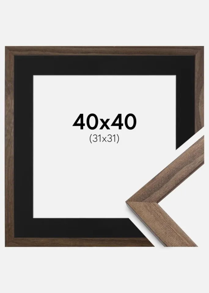 Ramme Stilren Valnød 40x40 cm - Passepartout Sort 32x32 cm