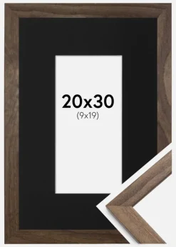 Ramme Stilren Valnød 20x30 cm - Passepartout Sort 10x20 cm