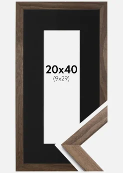 Ramme Stilren Valnød 20x40 cm - Passepartout Sort 10x30 cm