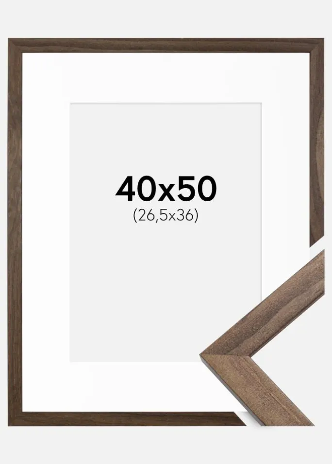 Ramme Stilren Valnød 40x50 cm - Passepartout Hvid 27,5x37 cm