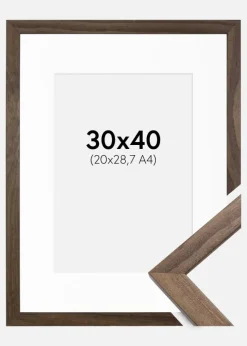 Ramme Stilren Valnød 30x40 cm - Passepartout Hvid 21x29,7 cm (A4)