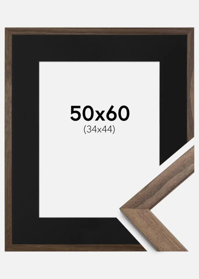 Ramme Stilren Valnød 50x60 cm - Passepartout Sort 35x45 cm