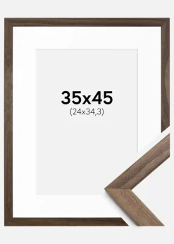 Ramme Stilren Valnød 35x45 cm - Passepartout Hvid B4 250x353 mm