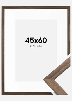 Ramme Stilren Valnød 45x60 cm - Passepartout Hvid 30x45 cm