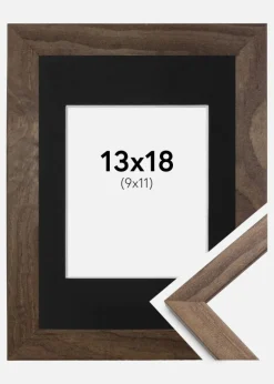 Ramme Stilren Valnød 13x18 cm - Passepartout Sort 10x12 cm
