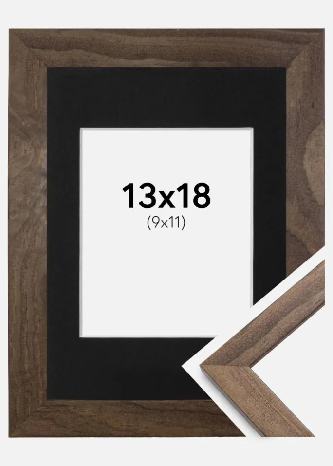 Ramme Stilren Valnød 13x18 cm - Passepartout Sort 10x12 cm
