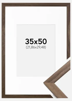 Ramme Stilren Valnød 35x50 cm - Passepartout Hvid 9x12 inches (22,86x30,48 cm)