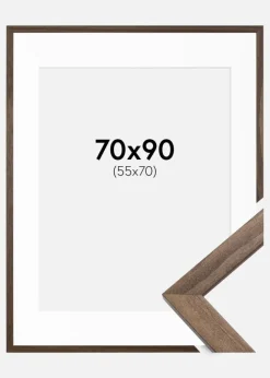 Ramme Stilren Valnød 70x90 cm - Passepartout Hvid 56x71 cm