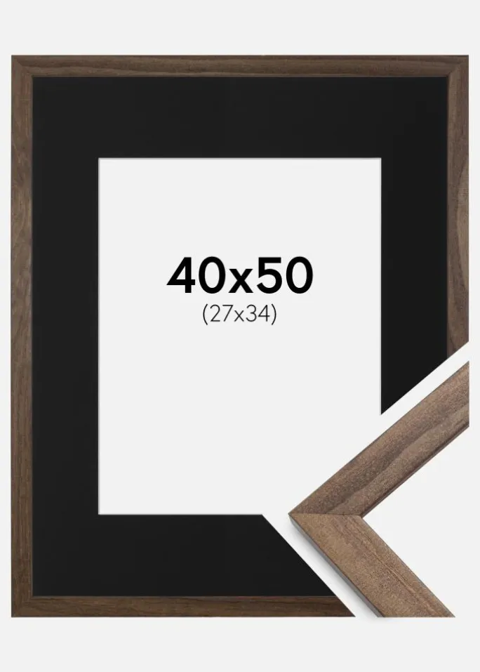 Ramme Stilren Valnød 40x50 cm - Passepartout Sort 28x35 cm