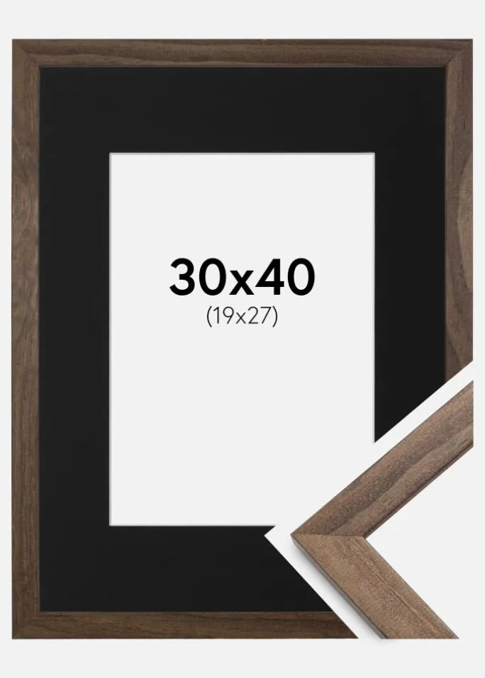 Ramme Stilren Valnød 30x40 cm - Passepartout Sort 20x28 cm