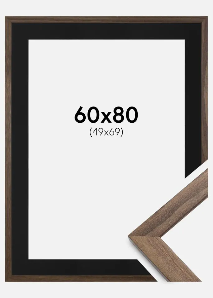 Ramme Stilren Valnød 60x80 cm - Passepartout Sort 50x70 cm