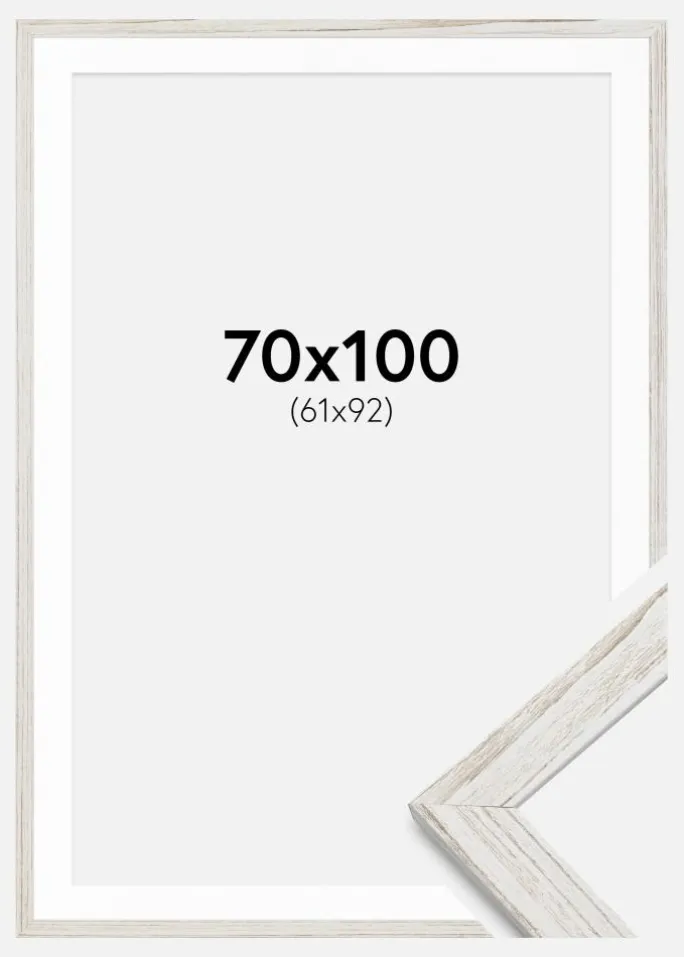 Ramme Stilren Vintage hvid 70x100 cm - Passepartout Hvid 62x93 cm