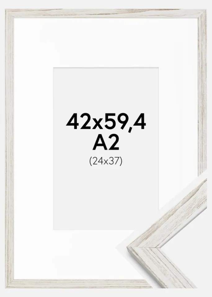 Ramme Stilren Vintage hvid 42x59,4 cm - Passepartout Hvid 25x38 cm