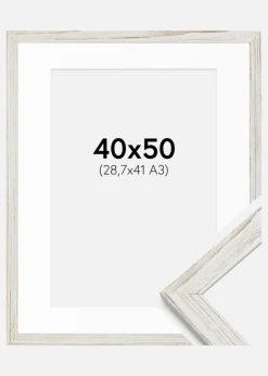 Ramme Stilren Vintage hvid 40x50 cm - Passepartout Hvid 29,7x42 cm