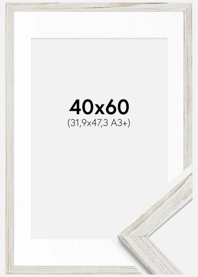 Ramme Stilren Vintage hvid 40x60 cm - Passepartout Hvid 32,9x48,3 cm