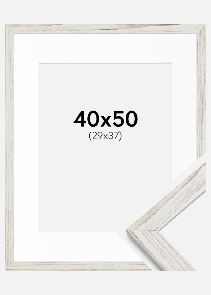 Ramme Stilren Vintage hvid 40x50 cm - Passepartout Hvid 30x38 cm