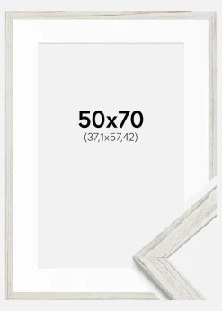 Ramme Stilren Vintage hvid 50x70 cm - Passepartout Hvid 15x23 inches