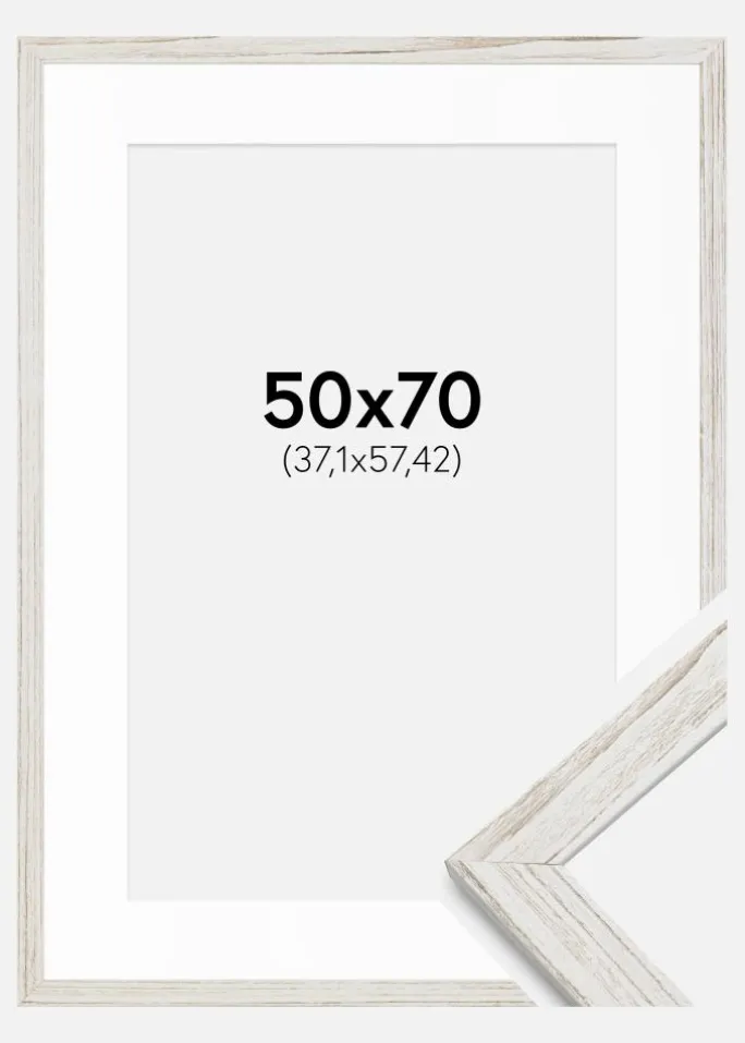 Ramme Stilren Vintage hvid 50x70 cm - Passepartout Hvid 15x23 inches
