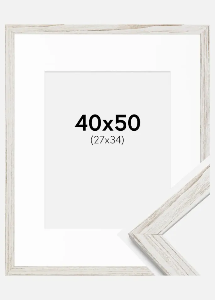 Ramme Stilren Vintage hvid 40x50 cm - Passepartout Hvid 28x35 cm