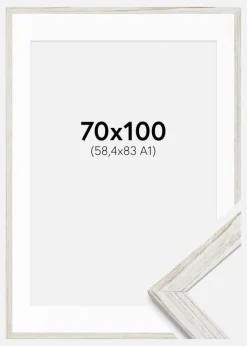 Ramme Stilren Vintage hvid 70x100 cm - Passepartout Hvid 59,4x84 cm