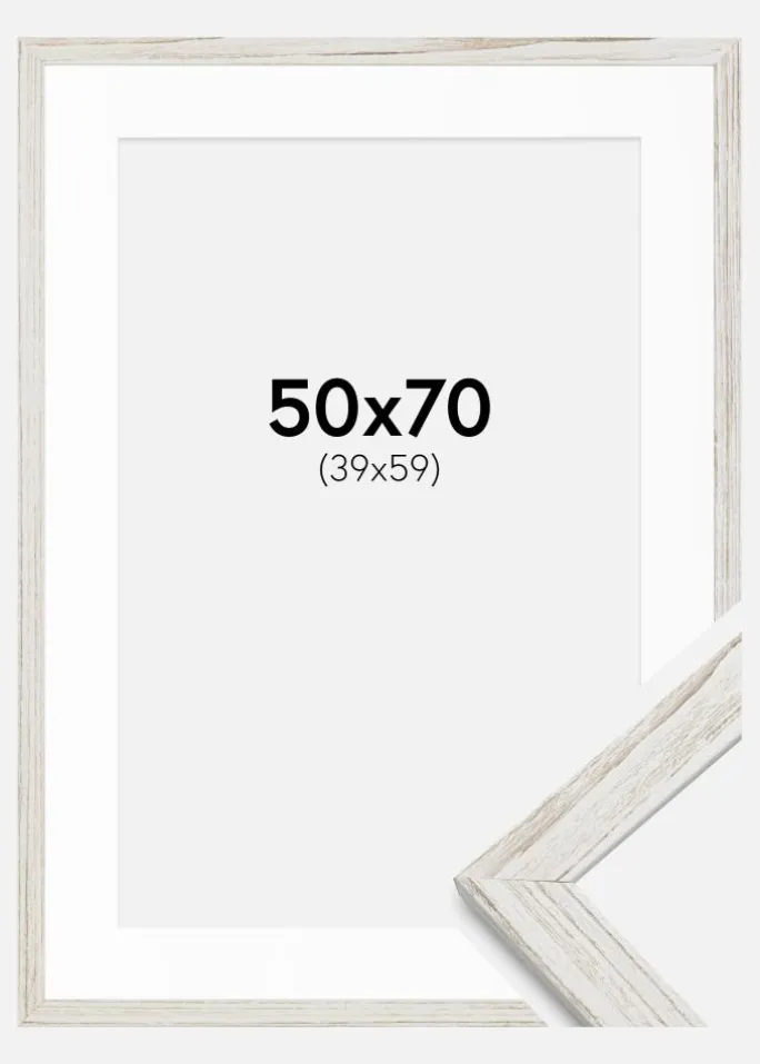 Ramme Stilren Vintage hvid 50x70 cm - Passepartout Hvid 40x60 cm