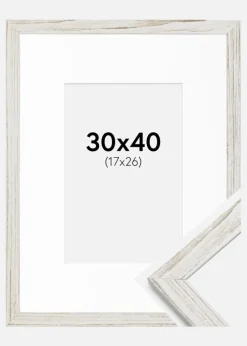 Ramme Stilren Vintage hvid 30x40 cm - Passepartout Hvid 18x27 cm
