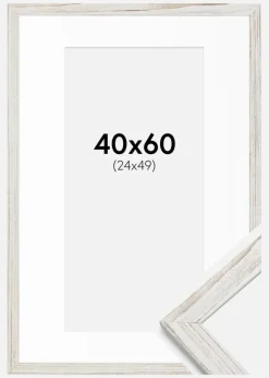 Ramme Stilren Vintage hvid 40x60 cm - Passepartout Hvid 25x50 cm