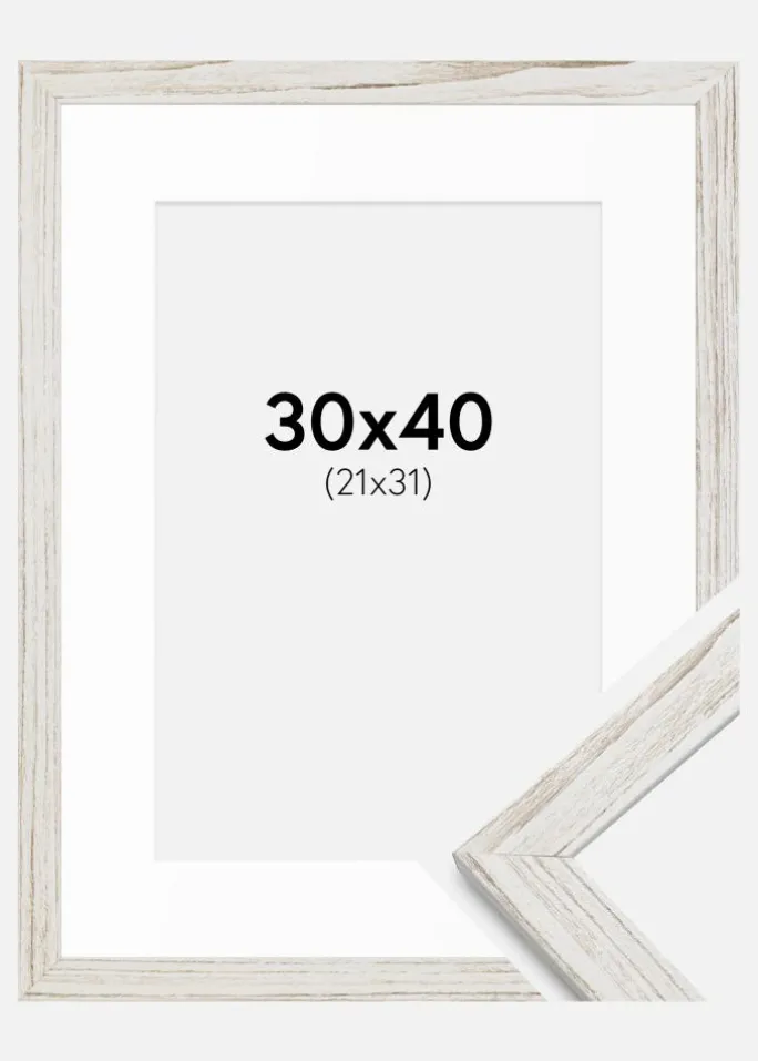 Ramme Stilren Vintage hvid 30x40 cm - Passepartout Hvid 22x32 cm