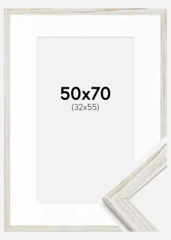 Ramme Stilren Vintage hvid 50x70 cm - Passepartout Hvid 33x56 cm