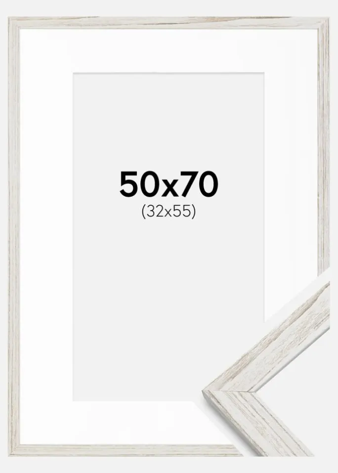 Ramme Stilren Vintage hvid 50x70 cm - Passepartout Hvid 33x56 cm