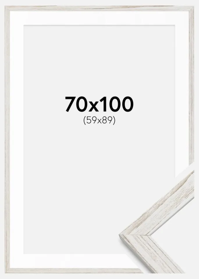 Ramme Stilren Vintage hvid 70x100 cm - Passepartout Hvid 60x90 cm