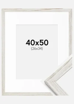 Ramme Stilren Vintage hvid 40x50 cm - Passepartout Hvid 27x35 cm