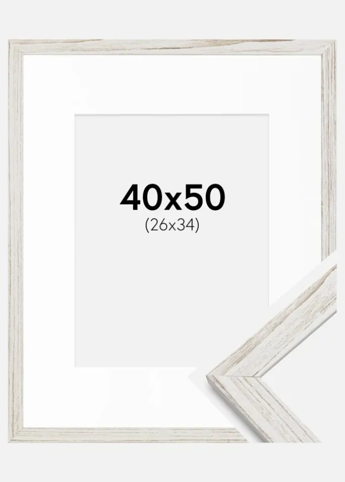 Ramme Stilren Vintage hvid 40x50 cm - Passepartout Hvid 27x35 cm