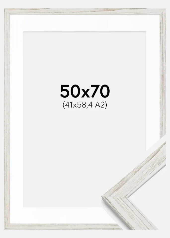 Ramme Stilren Vintage hvid 50x70 cm - Passepartout Hvid 42x59,4 cm