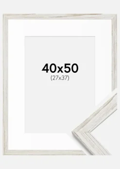 Ramme Stilren Vintage hvid 40x50 cm - Passepartout Hvid 28x38 cm