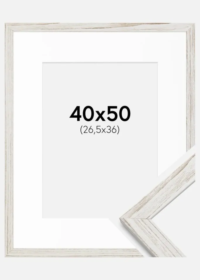 Ramme Stilren Vintage hvid 40x50 cm - Passepartout Hvid 27,5x37 cm