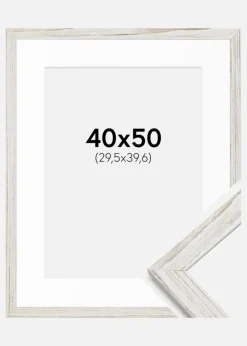 Ramme Stilren Vintage hvid 40x50 cm - Passepartout Hvid 12x16 inches